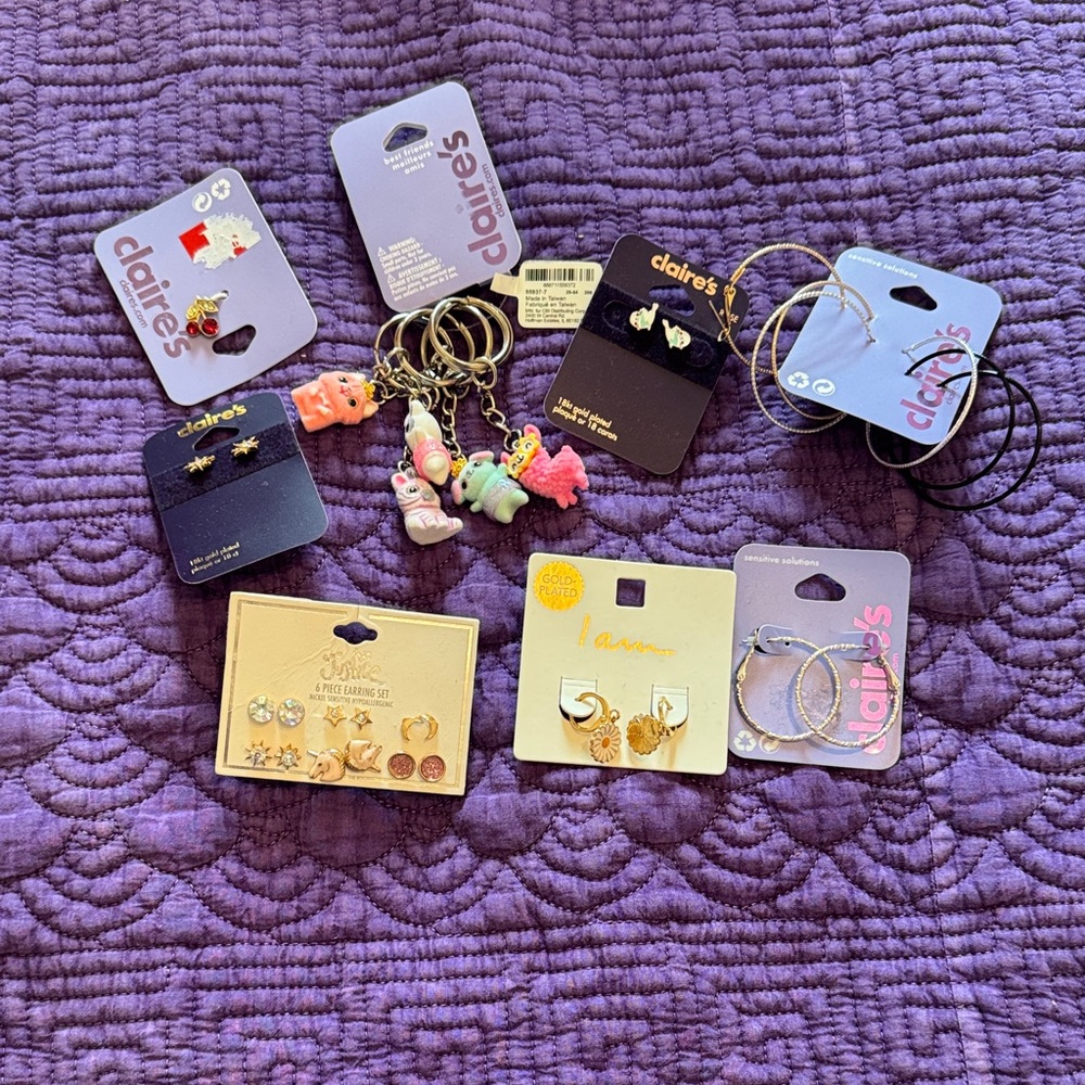 Claire's Colorful Earrings and Keychains Collection